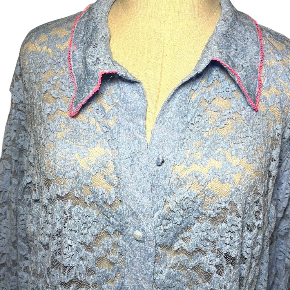 Intimately Free People Lace Button-Up Shirt Powder Blue S - Picture 6 of 10